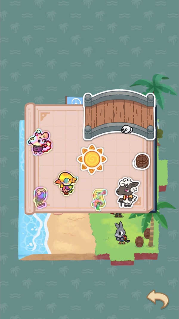 A Tiny Sticker Tale screenshot — a cozy storybook room with animal stickers being peeled and placed