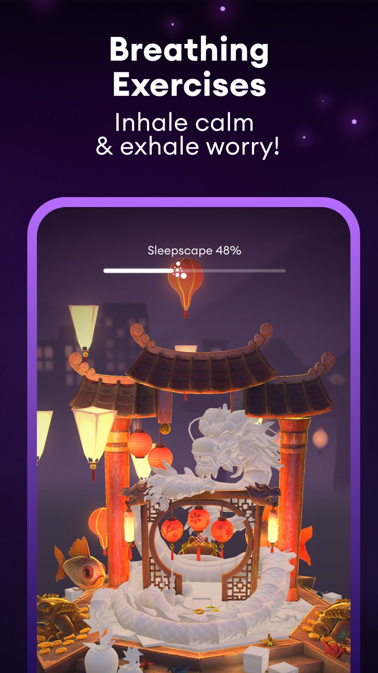 Loóna screenshot — colouring and building a calm nighttime sleepscape diorama