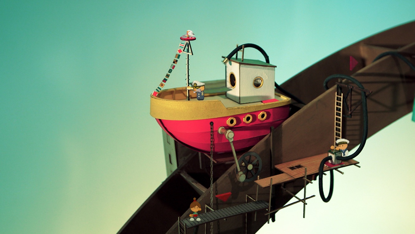 Lumino City gameplay screenshot — a papercraft, handcrafted-miniature adventure world